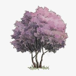 紫色树木手绘画片素材