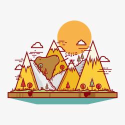 山和太阳矢量图素材