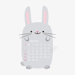 灰色2018年1月兔子动物日历素材