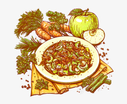 单色手绘蔬菜水果图素材