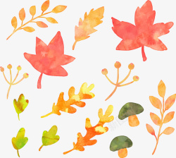 手绘水彩树叶矢量图素材