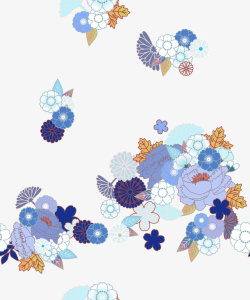 蓝色小清新花朵飘散装饰图案素材