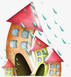 卡通房子下雨素材