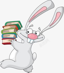 白兔子抱书素材