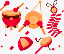 红色中国风锣鼓装饰图案素材