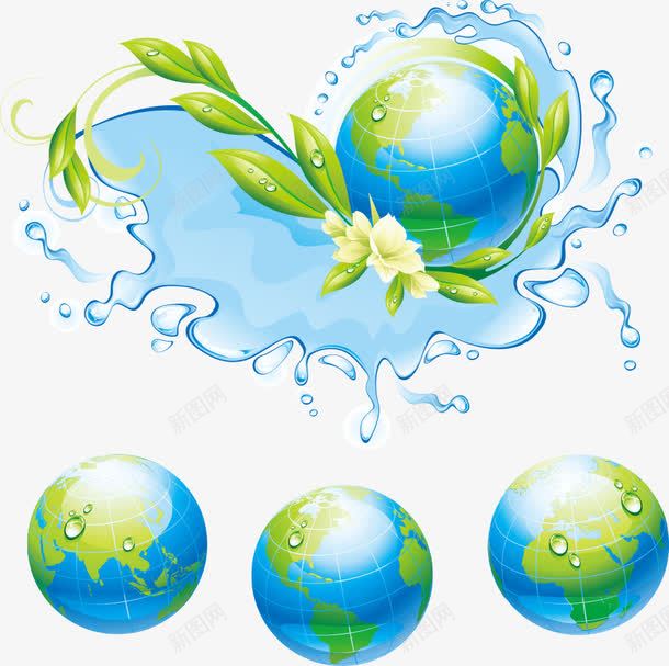地球花朵和水png免抠素材_88icon https://88icon.com 卡通气球 地球 水 水花纹 矢量气球 花朵 蓝色气球