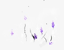 紫色墨迹手绘花朵素材
