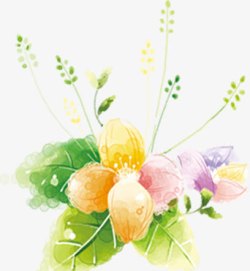 春天粉黄色手绘花朵装饰素材