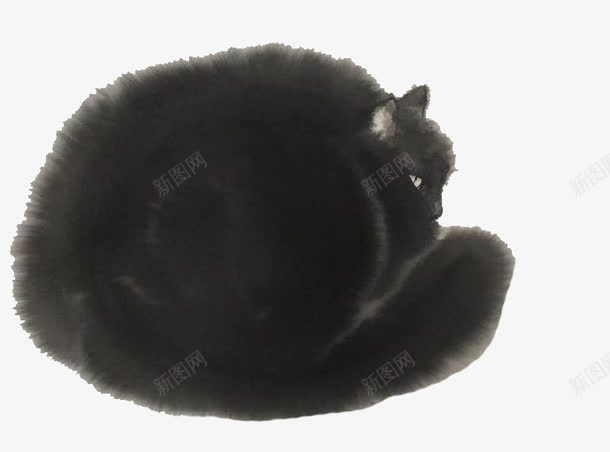 蜷曲黑猫png免抠素材_88icon https://88icon.com 手绘 猫科动物 绘画 黑色