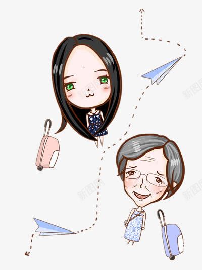 孙女与奶奶png免抠素材_88icon https://88icon.com 手绘 眼镜 纸飞机 行李箱