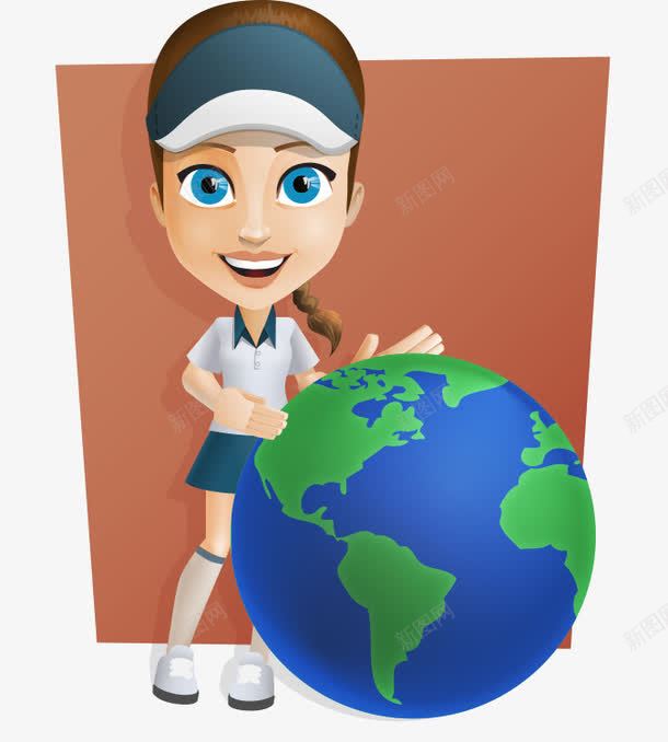 卡通手绘戴帽子运动女孩地球仪png免抠素材_88icon https://88icon.com 卡通的人物 地球仪 戴帽子的女孩 手绘的女孩 运动装的女孩