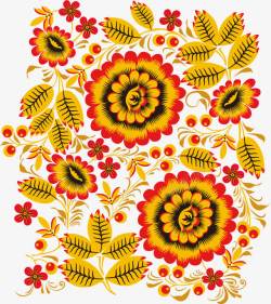 手绘彩色花朵黄叶素材