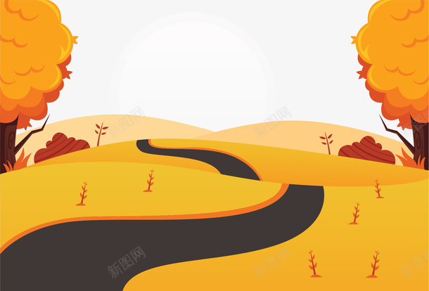 美丽金色的秋天美景矢量图ai免抠素材_88icon https://88icon.com 矢量png 秋天 秋天美景 金秋 金秋时节 金色秋天 矢量图