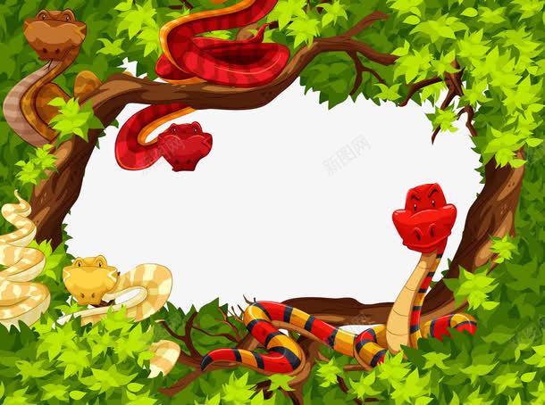 卡通森林图案png免抠素材_88icon https://88icon.com 动物 卡通 卡通蛇 图案 手绘 森林 红色蛇 绿色森林 蛇