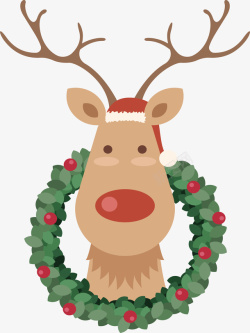 绿色驯鹿可爱圣诞驯鹿花环矢量图高清图片