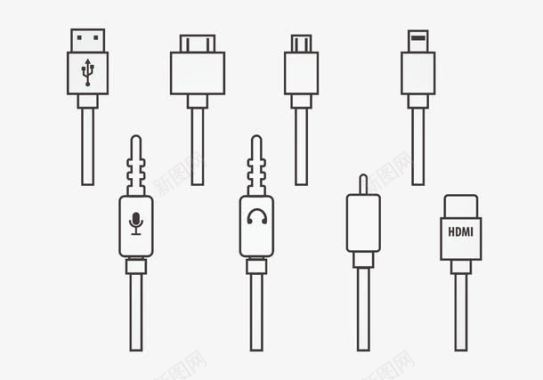 欧式建筑黑白电插头平面图图标图标