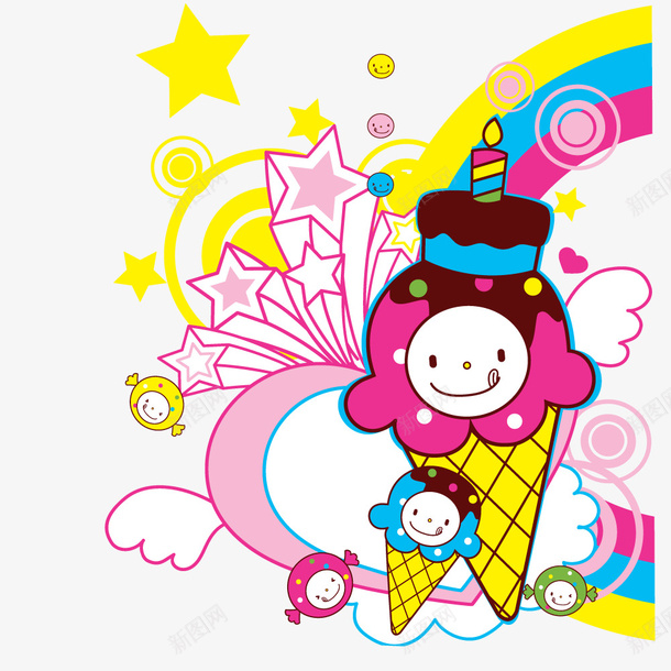 卡通手绘冰淇淋装饰矢量图eps免抠素材_88icon https://88icon.com 儿童节 冰淇淋 卡通手绘 矢量装饰素材 矢量图