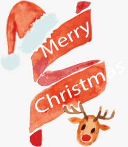 驯鹿帽水彩彩带圣诞节矢量图高清图片