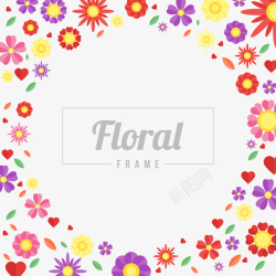 彩色花卉花框背景矢量图素材