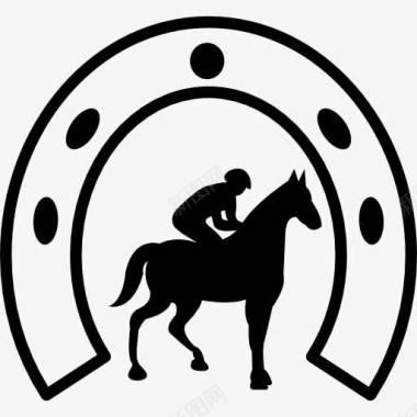 行走的马和骑师在马蹄形图标图标