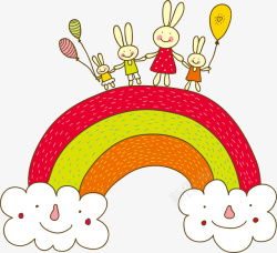 手绘创意彩虹兔子海报矢量图素材