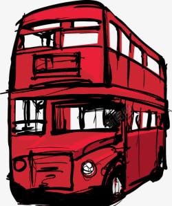 红色手绘公交车图案素材
