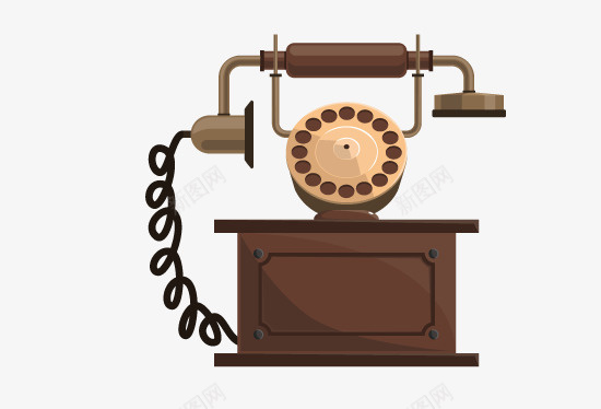 电话png免抠素材_88icon https://88icon.com 复古电话 拨盘电话 棕色 老式电话