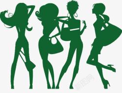 四个绿色的卡通女人剪影素材