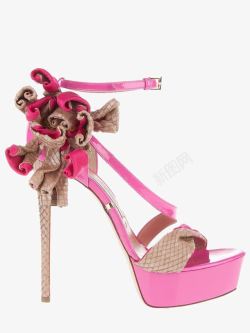 奇安马可罗伦兹假花粉色凉鞋高素材