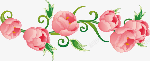 粉色花朵分割线png免抠素材_88icon https://88icon.com PNG图形 PNG装饰 分割线 绿叶 花朵 装饰
