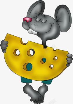 卡通手绘灰色可爱老鼠奶酪素材