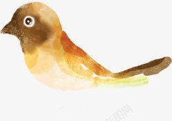 手绘棕色水彩可爱小鸟素材