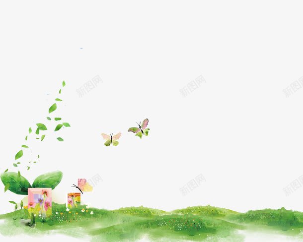 彩绘风吹绿叶png免抠素材_88icon https://88icon.com 免费抠图 创意彩绘 嫩芽 简约 绿叶 蝴蝶 风吹 风吹绿叶