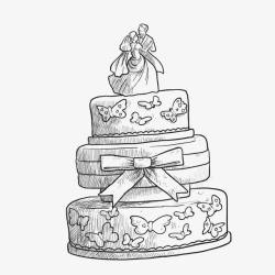 手绘三层婚礼蛋糕素材
