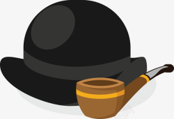 一个黑色帽子与褐色烟斗矢量图素材