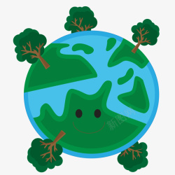 彩色世界环境日树木和地球矢量图素材