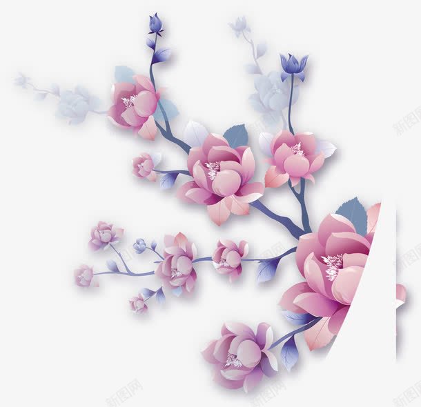 粉蓝花朵装饰png免抠素材_88icon https://88icon.com 花朵 装饰