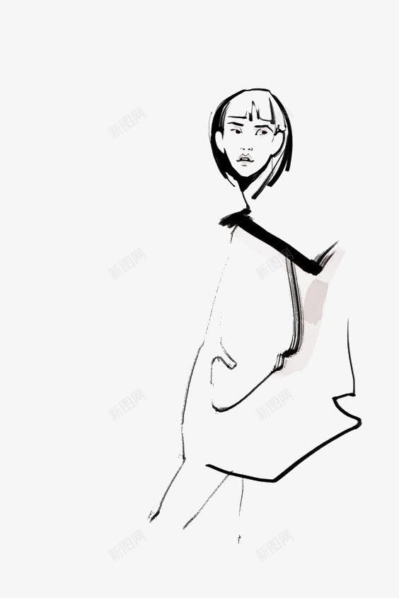 卡通时尚女人png免抠素材_88icon https://88icon.com 女人 时尚 模特 短发 线条 黑白