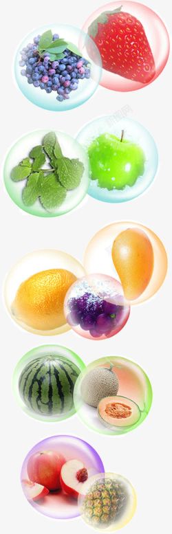 泡泡里的各色水果素材