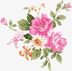 粉色水墨花朵装饰古典素材