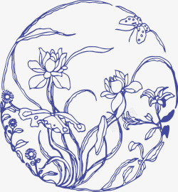 淡紫色装饰中国花卉画矢量图素材