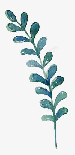 手绘水彩蓝色树叶素材