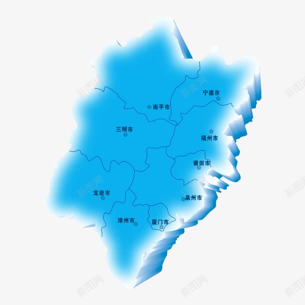 福建立体地图png免抠素材_88icon https://88icon.com 地名 福建 福建地图 立体 蓝色