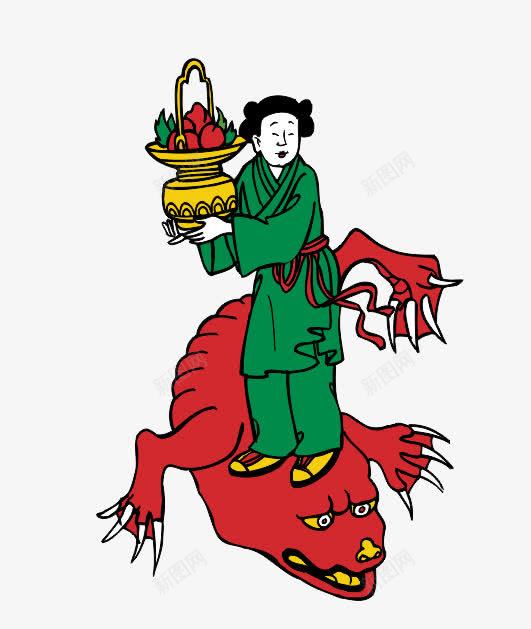 蓝采和献桃png免抠素材_88icon https://88icon.com 八仙 八仙图片大全 八仙法器 献桃 神兽 蓝采和