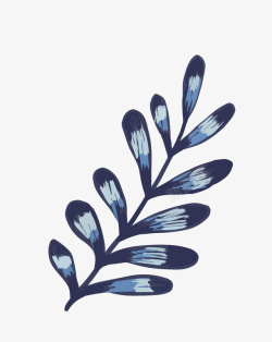 蓝色手绘树叶装饰图案素材
