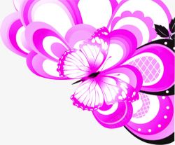紫色手绘花朵蝴蝶素材