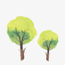 手绘水彩圆形树木素材