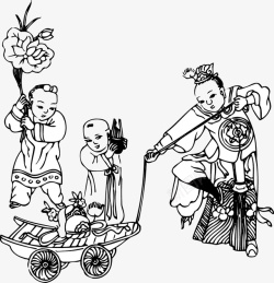 中国传统人物儿童嬉戏图矢量图素材