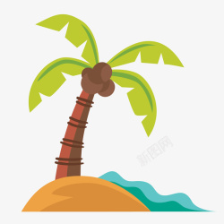 手绘扁平夏日沙滩椰子树矢量图素材