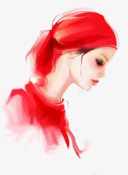 女子侧面彩绘的红发女子侧面高清图片